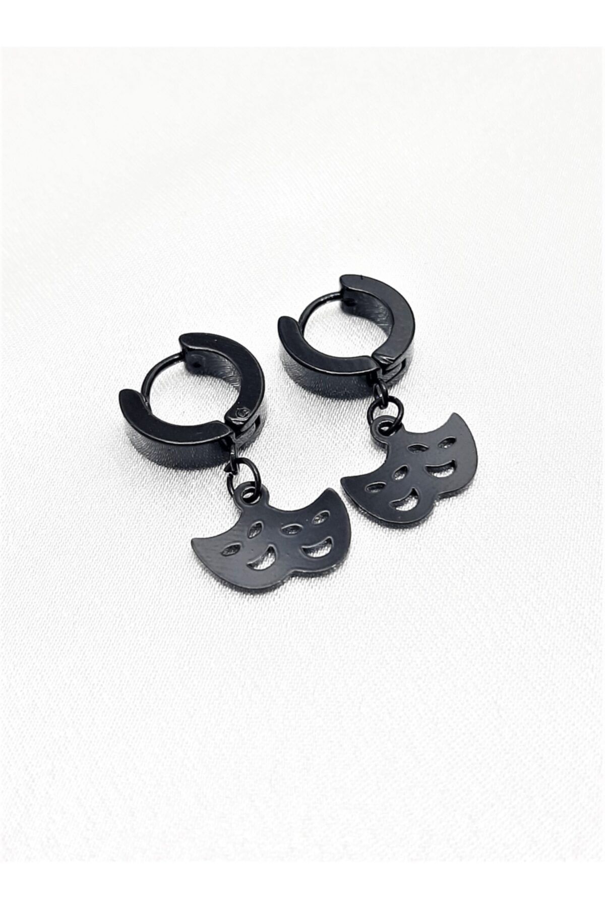 TÜKKAN ACCESSORİES-316l Surgical Steel Black Plated Theater Figure Needle Steel Earrings 2