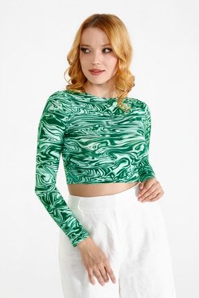 Kadın Yeşil Crop Bluz 2101IFTS0EV9T