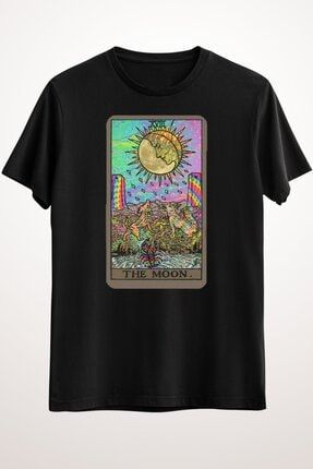 Erkek Siyah Psychadelic Tarot- The Moon Classic T-shirt GR2293