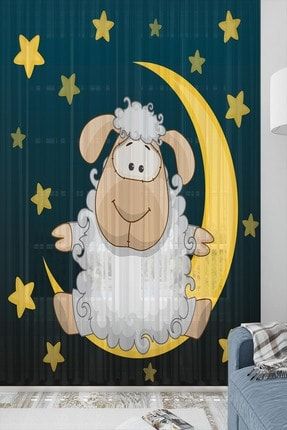 Osso Yıldızlar Kuzucuklu Iskandinav Desenli Dekoratif Çocuk Bebek Tül Fon Perde Ossococtulpm45