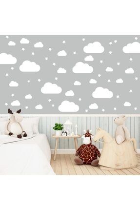 Gökyüzü Bulut Ve Yıldızlar 80 Adetduvar Sticker Bebek Çocuk Odası Dekoratif Beyaz Çıkartma Sticker, HP5043