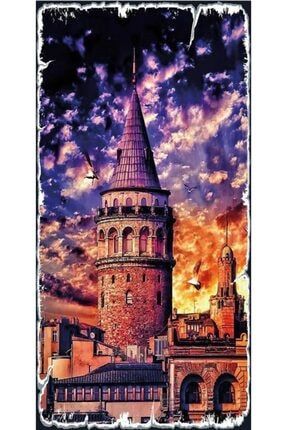 Galata Kulesi (10 Cm X 20 Cm) Mini Retro Ahşap Poster P0462 PRA-4820402-5944