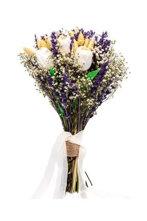 Gelin El Buketi Çiçeği Doğal Cipso Ve 10 Adet Yapay Laleli LR00044