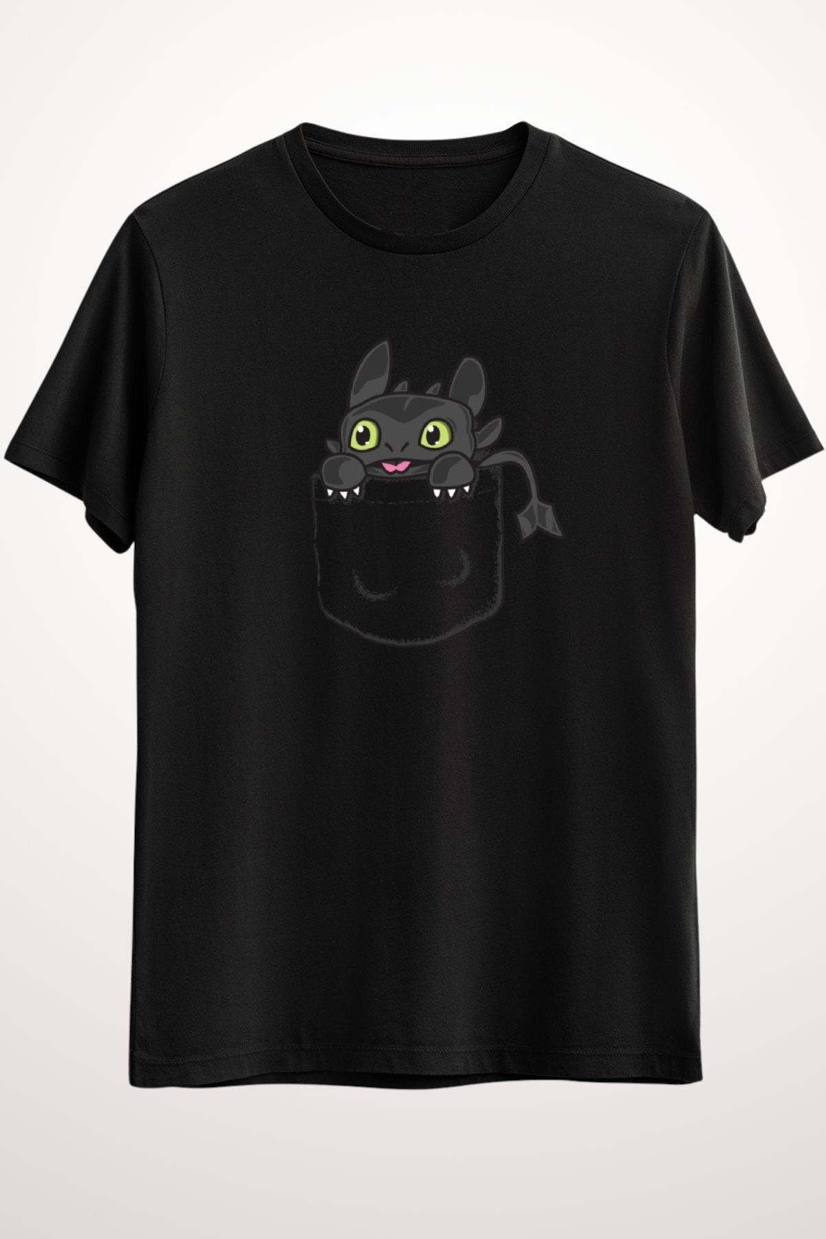 GreenMint-Unisex Black T-Shirt Pocket Toothless 1
