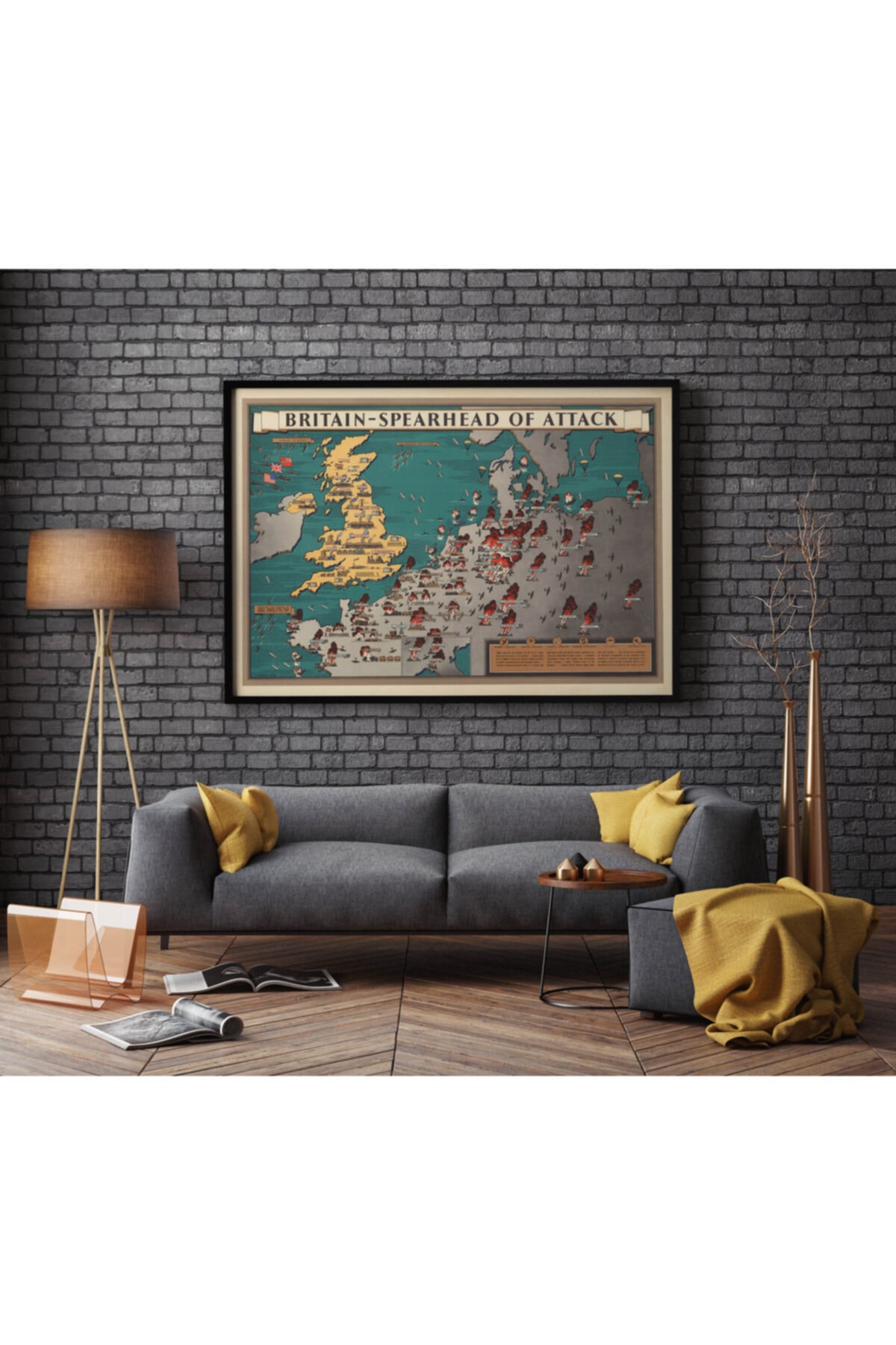Pegziz 2. Dünya Savaşı Büyük Britanya Haritası Sanatsal Duvar Dekorasyon Poster 60x90cm.