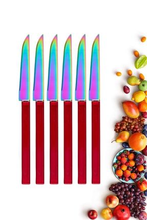 Yeni Ürün Lüks Meyve Bıçağı Seti Vişne Çürüğü 6 Parça Bıçak Takımı Kare Saplı Meyve Bıçağı NYT06 kırmızı