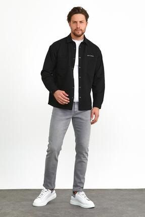 Erkek Çıtçıt Detaylı Slim Fit Sweatshirt Dış Gömlek Siyah 206MRTK