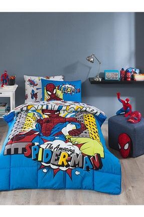 Spiderman New York Tek Kişilik Lisanslı Lastikli Fitted Çarşaf Çocuk Uyku Seti EVTEKSTILI-525643