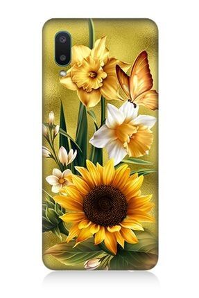 Samsung Galaxy A02 Uyumlu Çiçek Ve Kelebek Desenli Silikon Kılıf TKNMGSGA02-4758