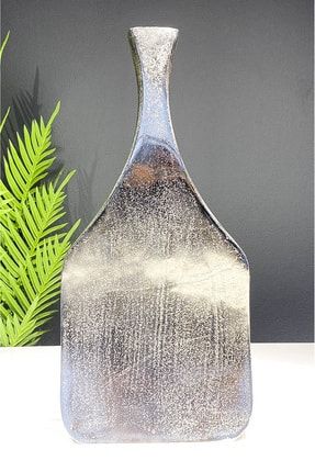 Vitale Gümüş Renk Dekoratif Büyük Boy Vazo Lüx Metal Çizgili Vazo Dekor E1VD2EÖÇ