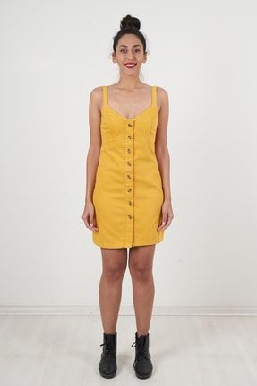 Kadın Sarı Kısa Kot Elbise SARI-KISA-KOT-ELBISE