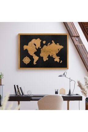 Dünya Haritalı Dekoratif Tablo - Mantar Pano TYC00256313351