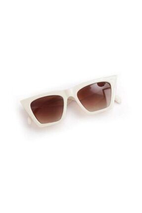 Beyaz Renk Çerçeveli Kahverengi Cam Cat Eye Güneş Gözlüğü Cateyesiyahgözlük