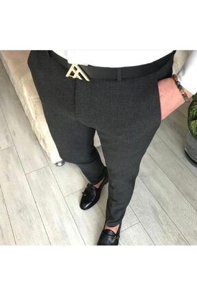 Erkek Füme Italyan Kesim Slim Fit Keten Pantolon dark1033