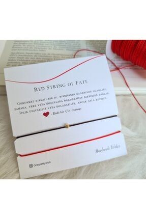 Red String Çift Bileklik Kırmızı Ve Siyah Ip 925 Ayar Gümüş Boncuklu Gold OPWB0275