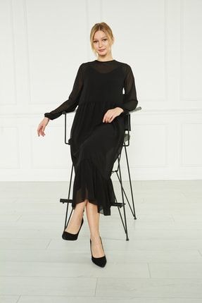 Salaş Şifon Elbise Siyah, Ada-09874 1009