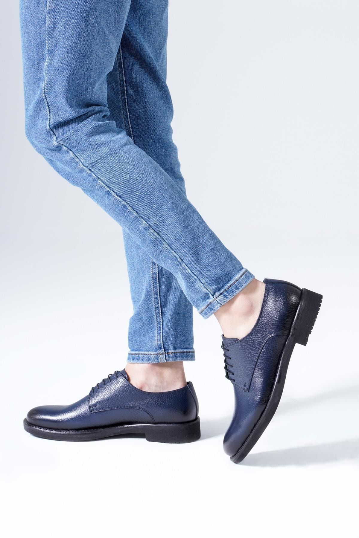 کفش بلوکر کلاسیک مردانه بند دار چرم اصل آبی سی زد لندن CZ london (برند ترکیه)