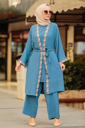 - Kimono Indigo Mavisi Tesettür Üçlü Takım 51910ım NWK-51910