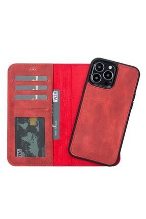 Iphone 13 Pro Max Uyumlu Deri Cüzdanlı Kılıf Liluri G4 Kırmızı SA-01-LILU-G004N-IP13M-00