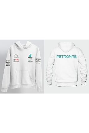 F1 Petronas Amg Tasarım Unisex Beyaz Kapüşonlu Sweatshirt 55478854585555