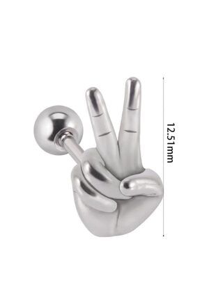 Unisex Gümüş Çelik Barış Işareti Parmak Figür Helix Tragus Piercing PRMPEA2