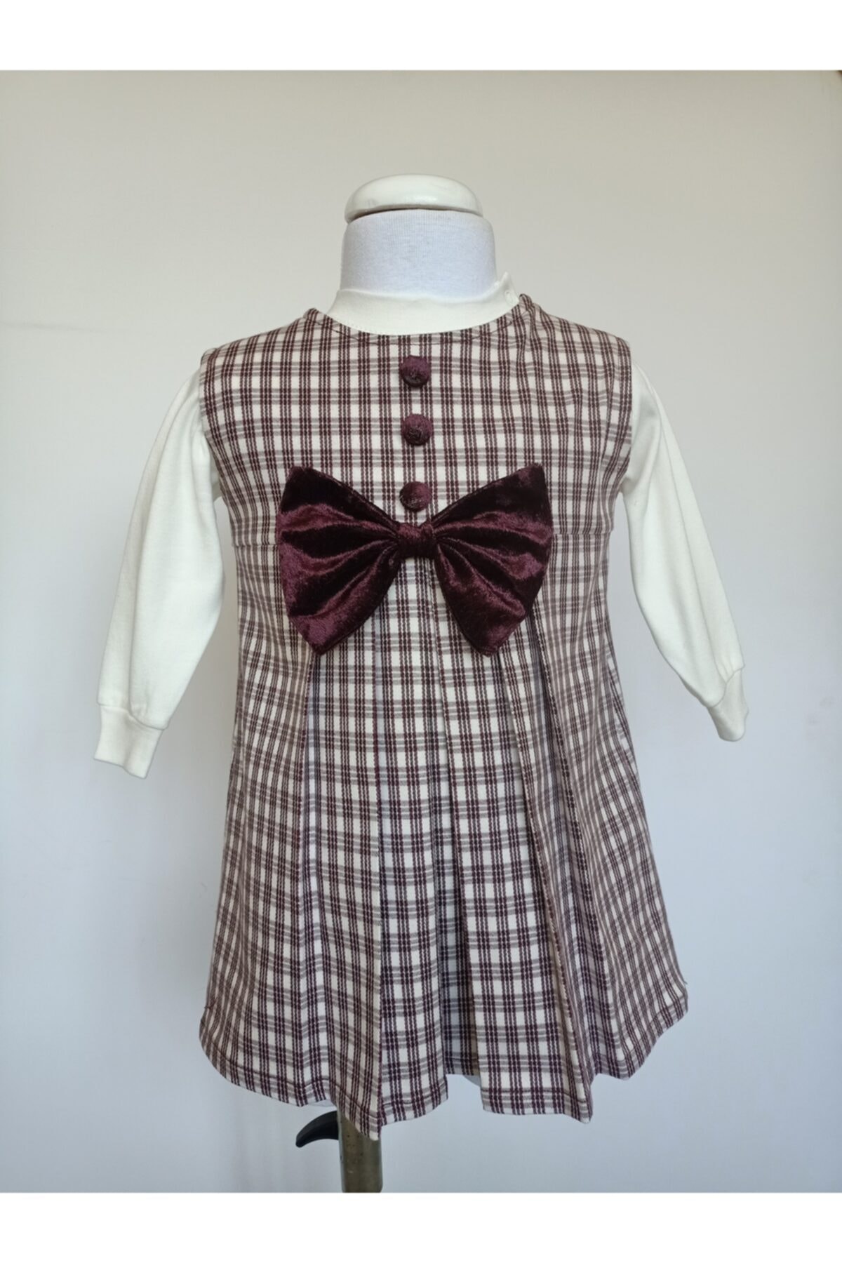 moms and babies Kız Çocuk Bebek Badili Jile Elbise Ekose Desen 0-5 Yaş fotoğrafı 4 (önizleme)