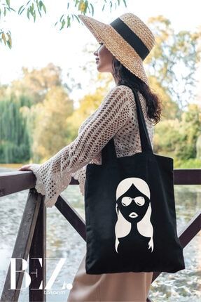 Kadın Tasarım Kadın Tasarım Pamuklu Siyah Kanvas Kumaş Askılı Omuz Çantası 35x40cm BZTSRMSYH001