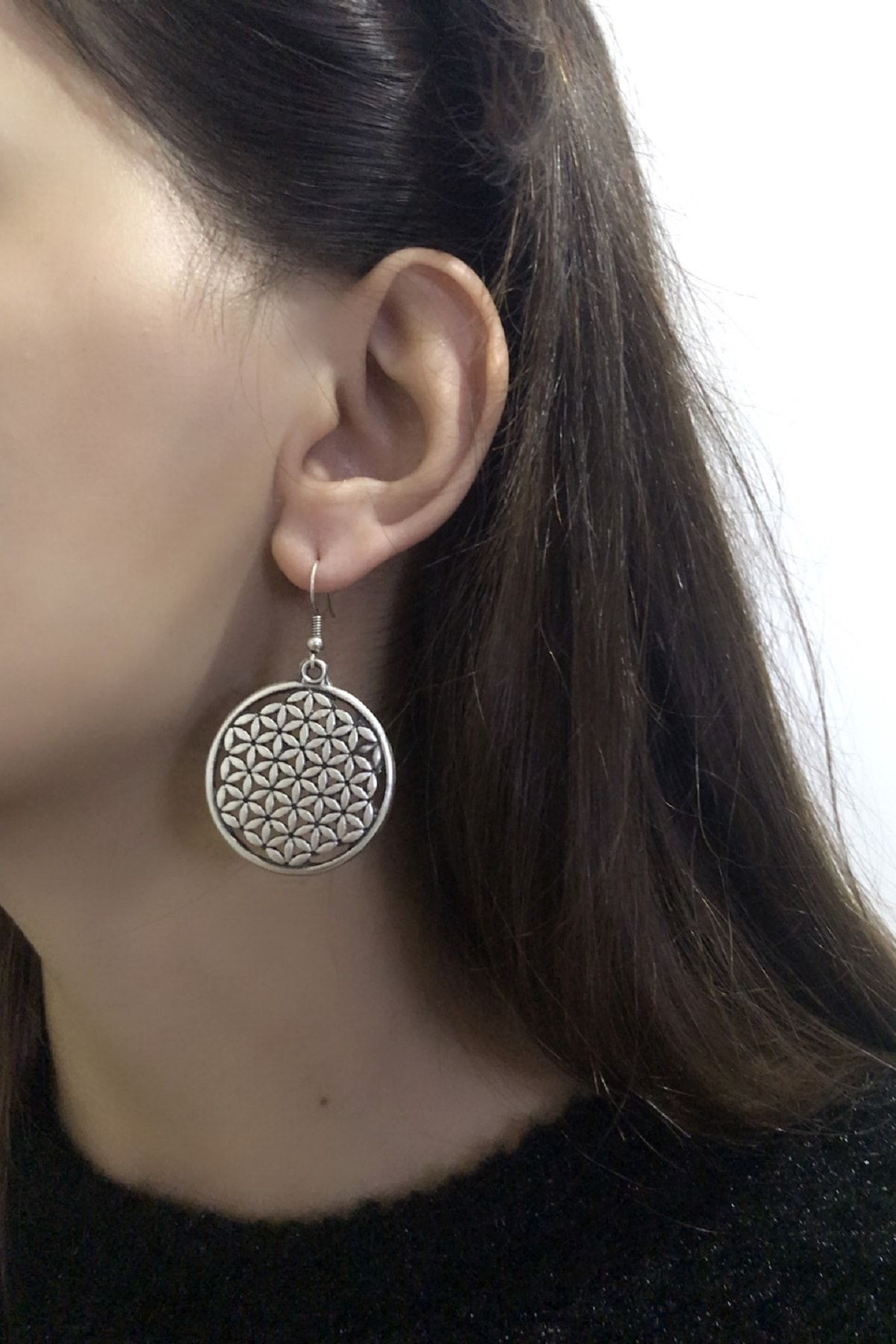 s4s Silver Plated Flower of Life Earrings Trendyol