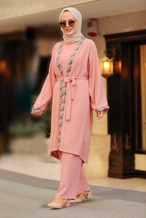 - Kimono Pudra Tesettür Üçlü Takım 51910pd NWK-51910