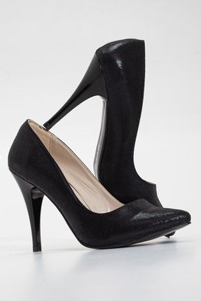 Kadın Siyah Saten 10cm Ince Yüksek Topuklu Sivri Burunlu Stiletto Topuklu Ayakkabı ZARİF 10