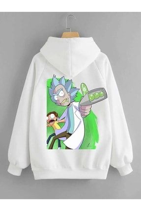 Unisex Beyaz Rick And Morty Baskılı Oversize Sweatshirt mancybeyazrickyeşilbaskı