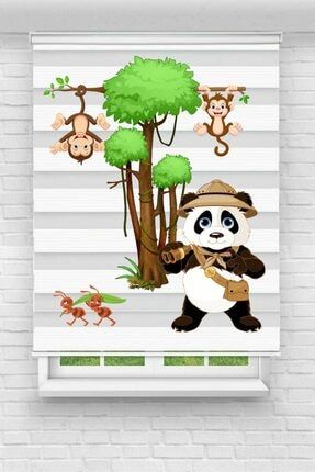 Panda Ormanda Hayvanlar Dijital Baskılı Çocuk-bebek Odası Zebra Perde 989