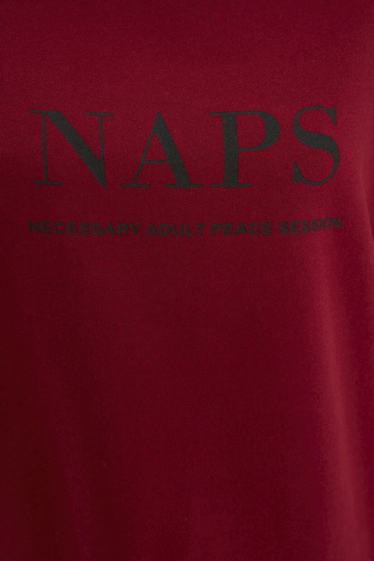 Trendyol Collection-Set pijama tricotată cu slogan roșu Claret THMAW21PT0497 2
