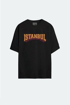 - Unisex Istanbul Baskılı Siyah Oversize T-shirt HarmandarIstanbul