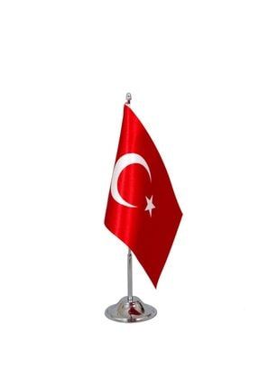 Masa Üstü Türk Bayrağı 15x22,5cm Tekli Krom Direkli hzr6636989