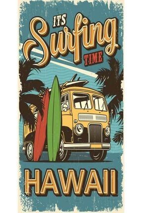 Surfing Hawaii (10 Cm X 20 Cm) Mini Retro Ahşap Poster P0584 PRA-4864842-7451