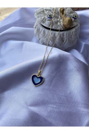 Kadın Altın Kaplama Laciver Mavi Mineli Iç Içe Kalp Kolye klpclaic01
