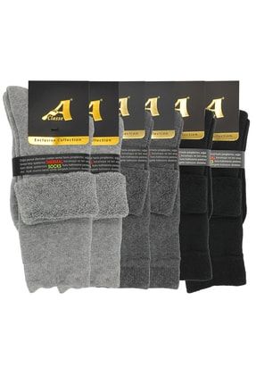 6'lı Paket Termal/Thermal Kıvrık Havlu Kalın Kışlık Kadın Çorap (Siyah, Gri) RBF7037PLX6