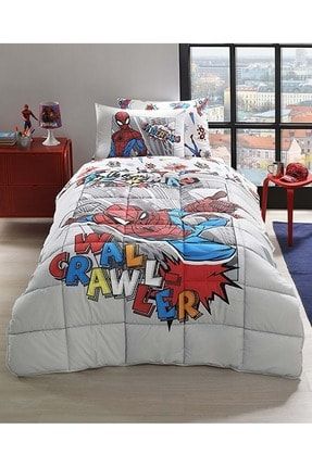 Lisanslı Tek Kişilik Çocuk Uyku Seti Spiderman Wall Gri MSTK08667