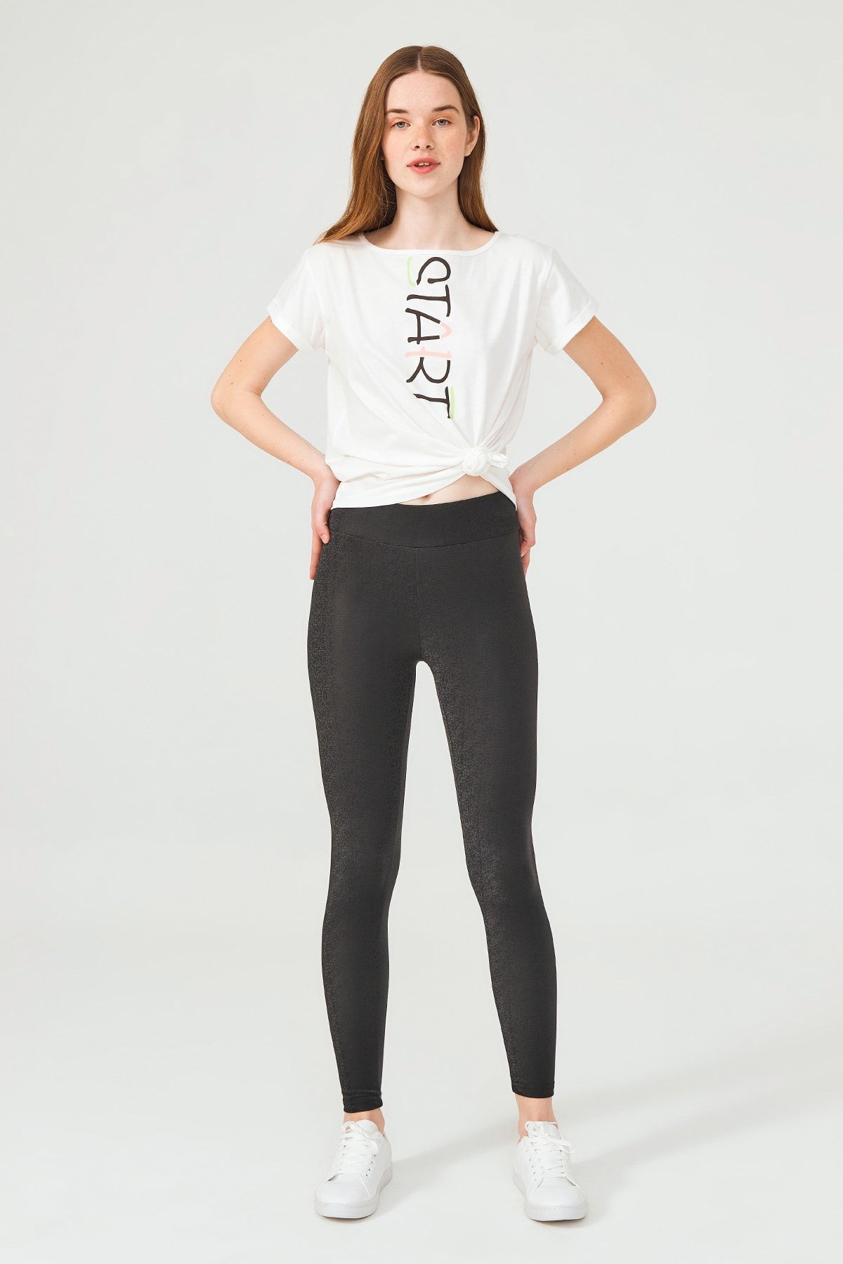 ENNA MODA-Set de tricouri și colanți sport negri cu aspect piele de sezon nou 4