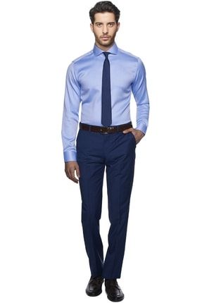 Erkek Açık Mavi Beyaz Tailored Slim Fit Non-ıron Desenli Gömlek 4R2018100111