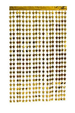 Altın Renk Yıldız Şekilli Metalize Saçaklı Arka Fon Perde Dekorasyon 798805