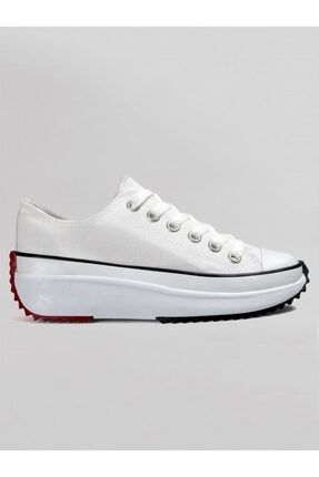 Kadın Beyaz Bağcıklı Keten Sneaker Ayakkabı K-063 A34Z00K063-Beyaz