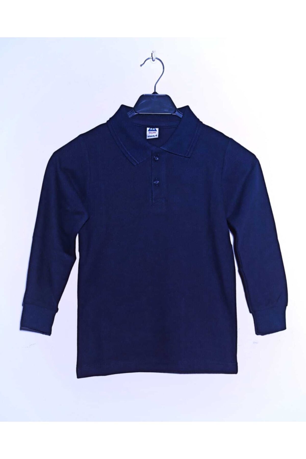 Merida.School Unısex Uzun Kollu Polo Yaka Pamuklu Lacivert Okul T-shirt