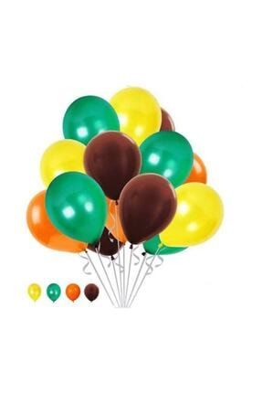 30 Adet Metalik Balon, Safari Hayvanlar Alemi (Yeşil - Sarı - Turuncu - Kahve Karışık) Uçan Balon 3434299