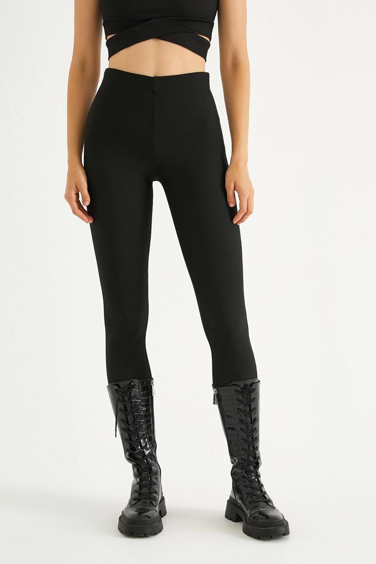 Koton Leggings Schwarz Mittlerer Bund Fast ausverkauft FN8610
