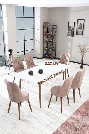 Forza Yemek Masası Mutfak Masası Açılır Masa Takımı 6 Sandalyeli Açık Cappucino Kristal02