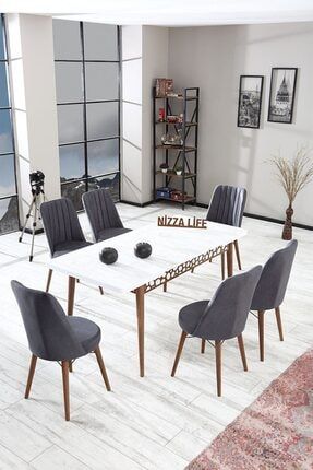 Forza Yemek Masası Mutfak Masası Açılır Masa Takımı 6 Sandalyeli - Antrasit Kristal02