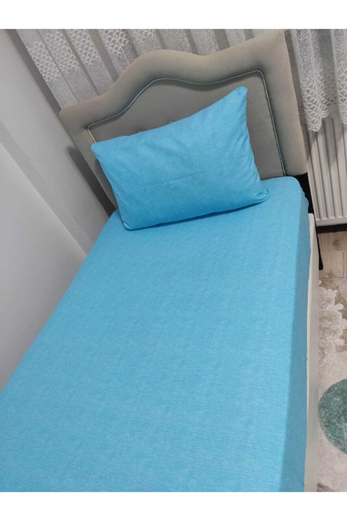 Mert-Single Ranforce Turquoise Elastic Sheet + 1 Pillow Case 2