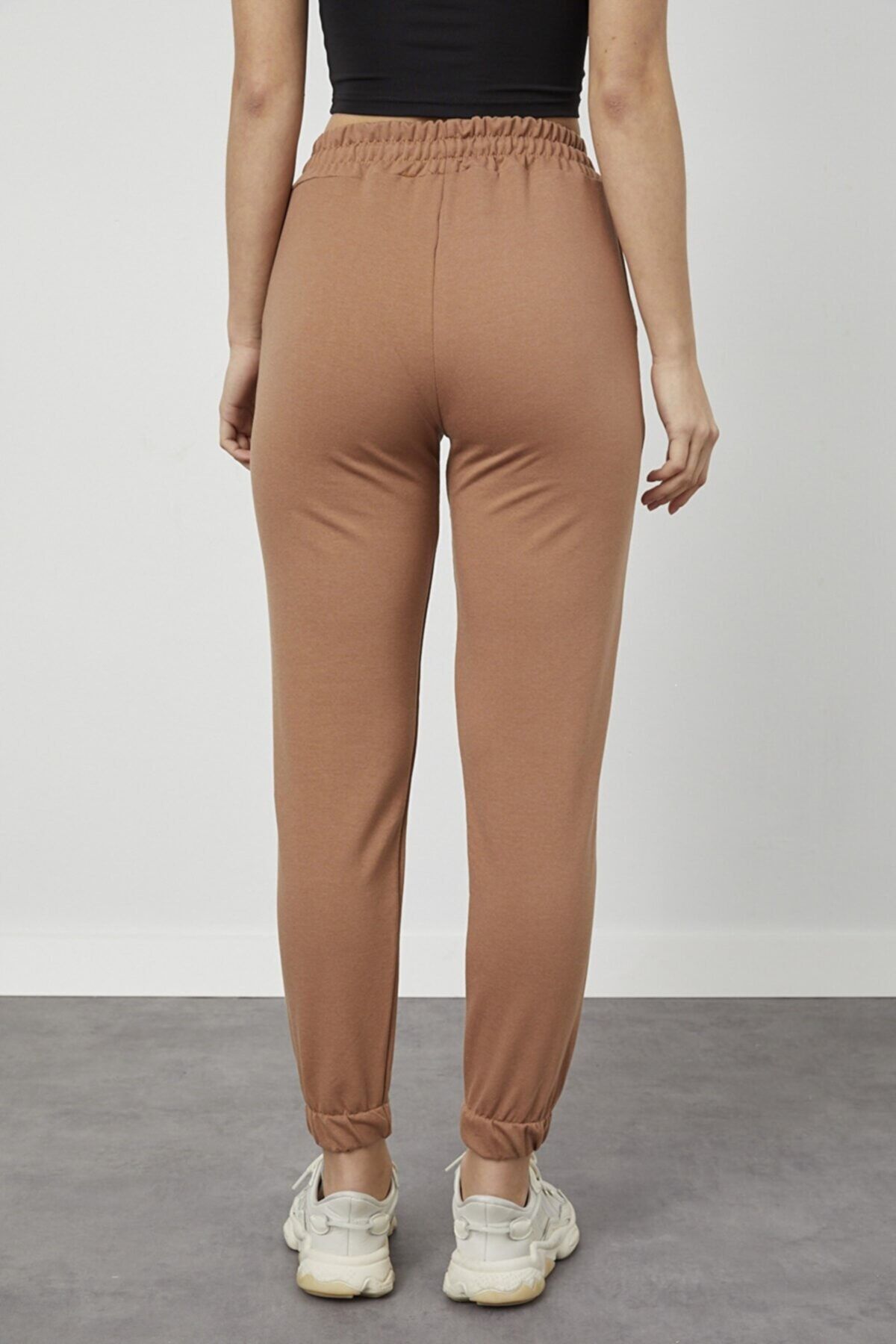 manolyabutik Women s Camel Color High Waist Elastic Leg 2 Thread Seasonal Thin Sweatpants Trendyol